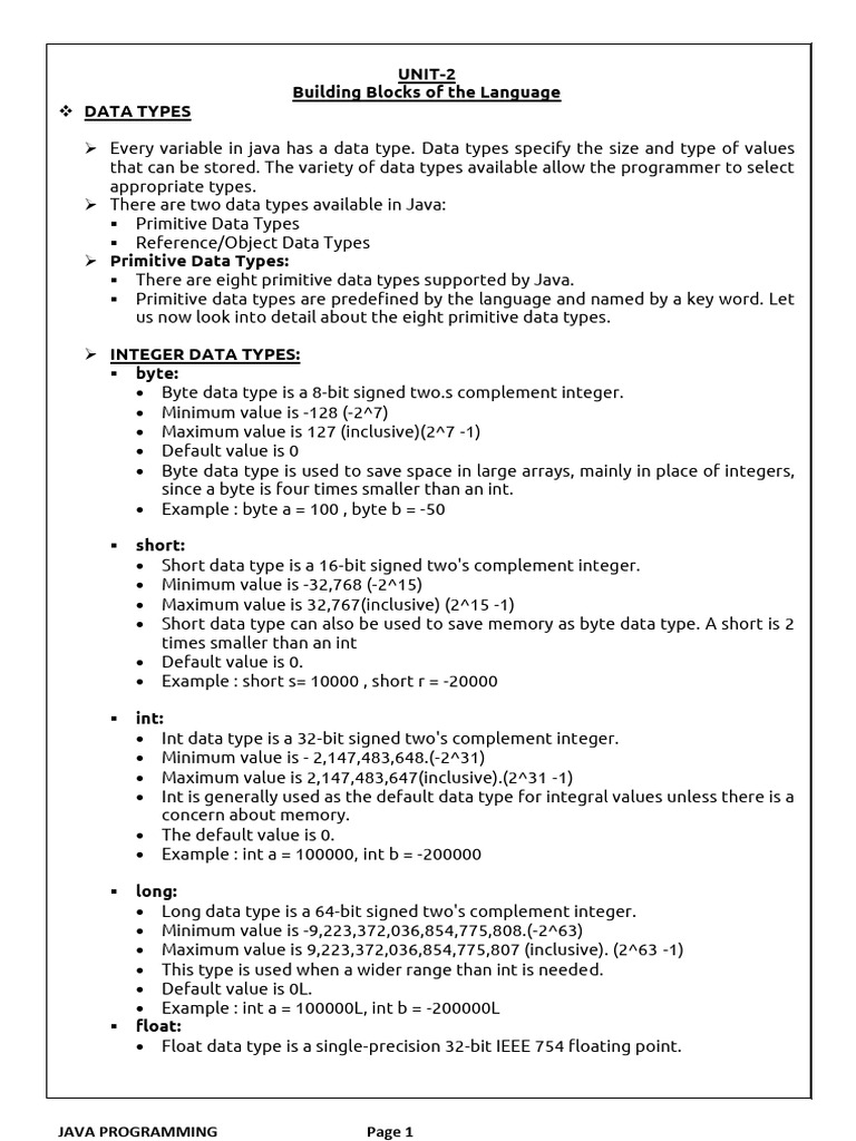 Unit 2 | PDF | Data Type | Integer (Computer Science)