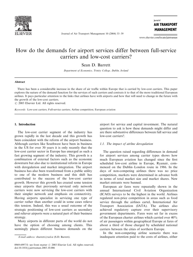 How Do The Demands For Airport Services | PDF | Airlines | Low Cost Carrier