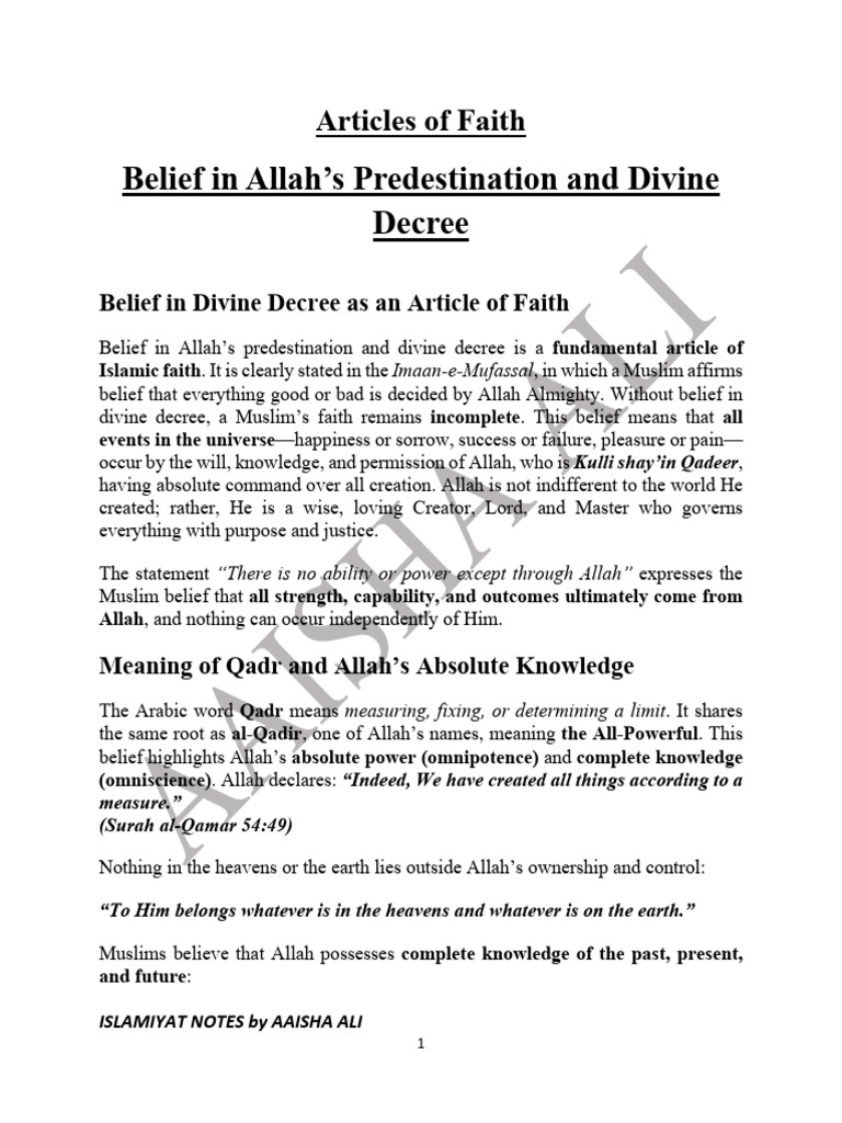 Allah's Predestination and Decree | PDF | Allah | Omnipotence