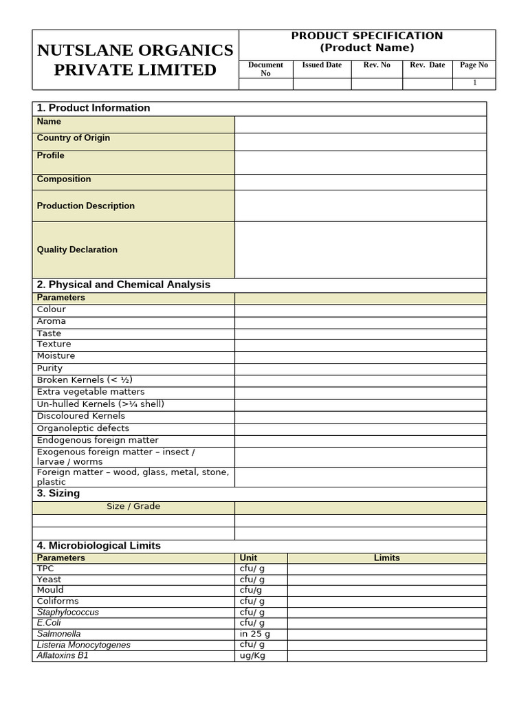 Product Specification Template | PDF | Nutrition Facts Label