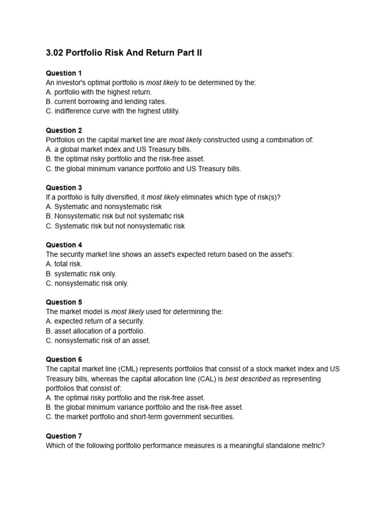 3.02 Portfolio Risk and Return Part II | PDF | Capital Asset Pricing ...