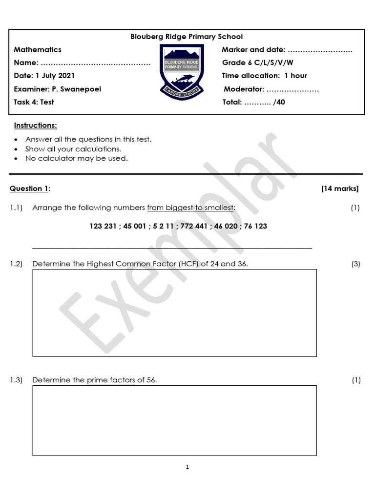 Grade 6 Mathematics Mid Year Examination 2021 | PDF | Discrete ...