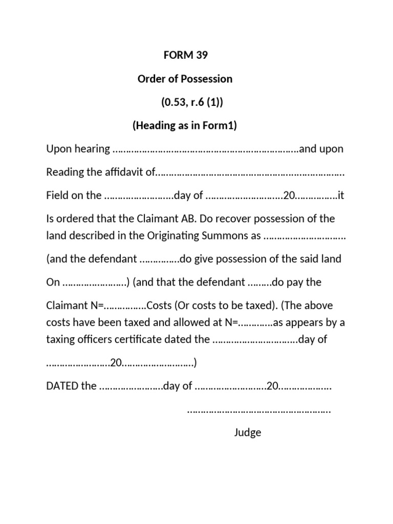 Order For Possession Form39 | PDF