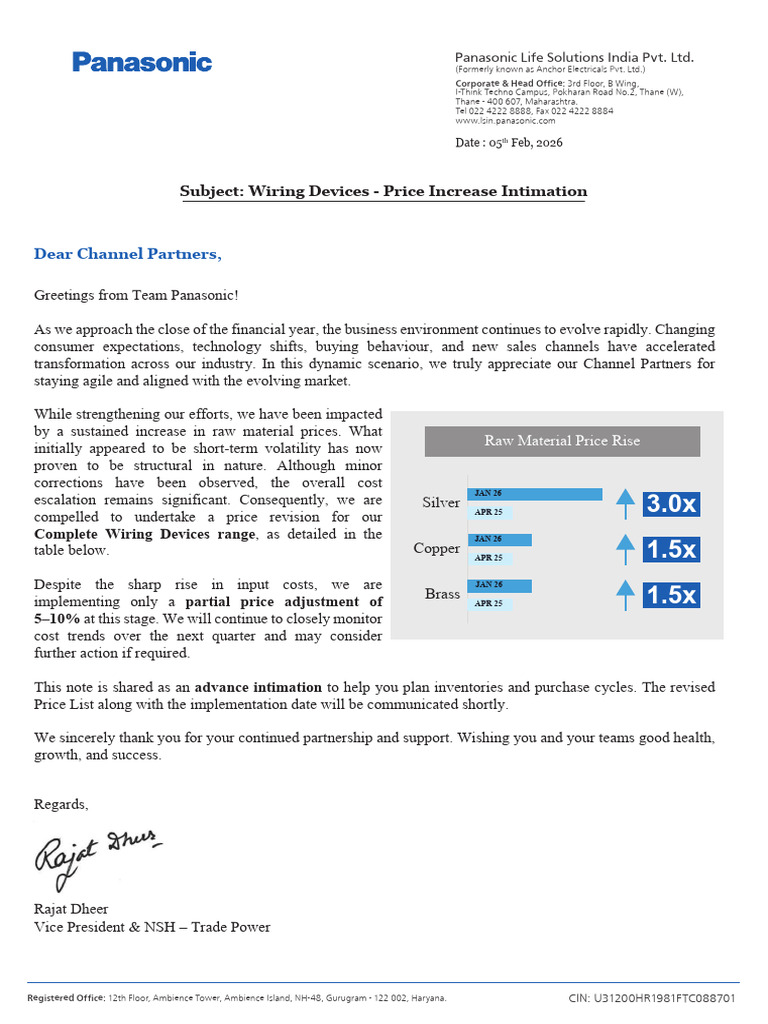 WD - Price Increase Intimation Feb 26 | PDF | Economies | Business
