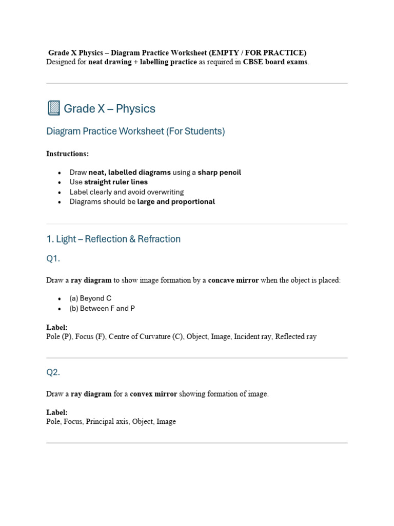 Grade X Physics Digram Based Questions | PDF | Eye | Myopia