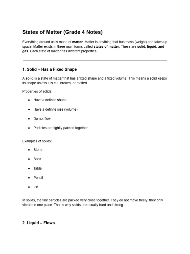 States of Matter (Grade 4 Notes) | PDF | Liquids | Water