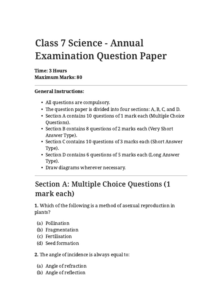 Class 7 Science Question Paper | PDF | Speed