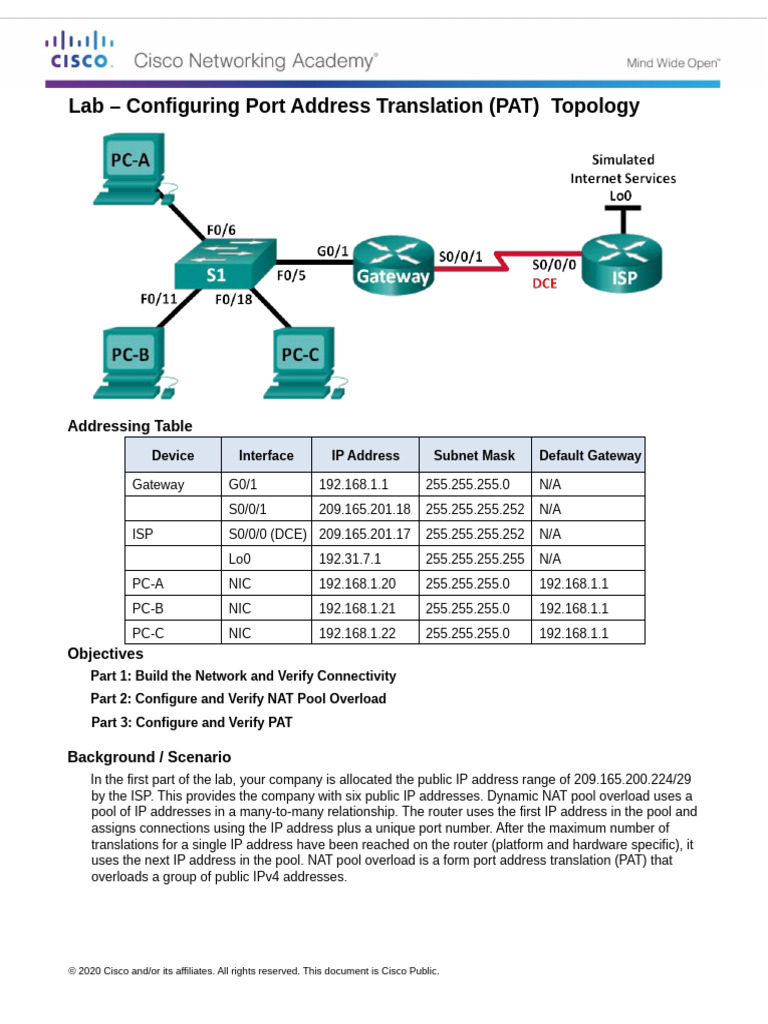 Lab 9.3 - Configuring Port Address Translation (PAT) | PDF | Ip Address ...