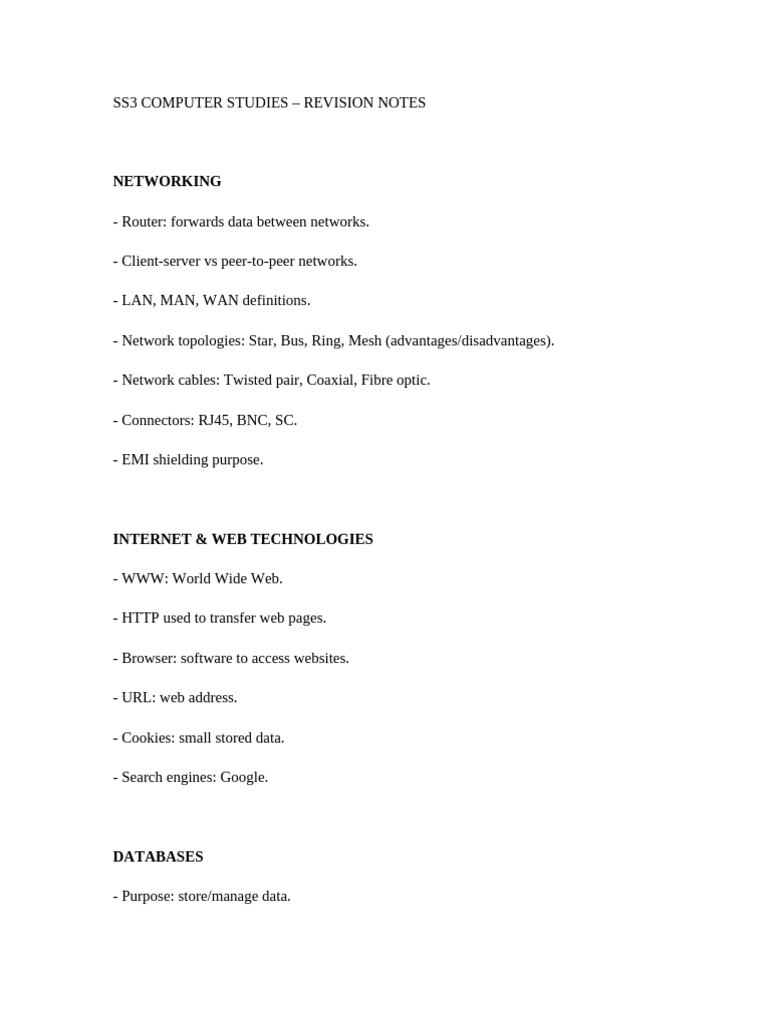 SS3 Computer Studies Revision Notes | PDF