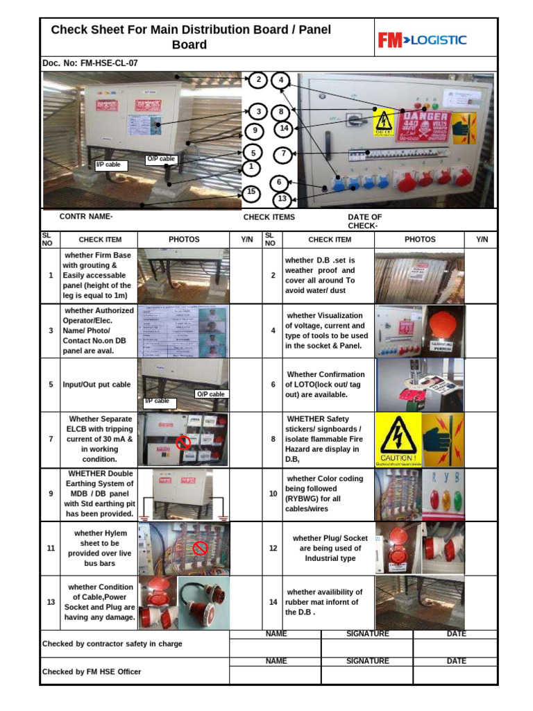 FM DB Inspection Checklist | PDF | Power Engineering | Electronics