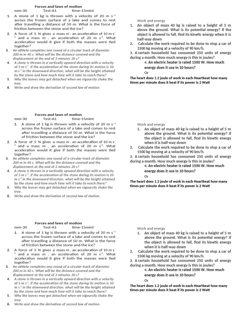 Forces and Laws of Motion Test 2 | PDF