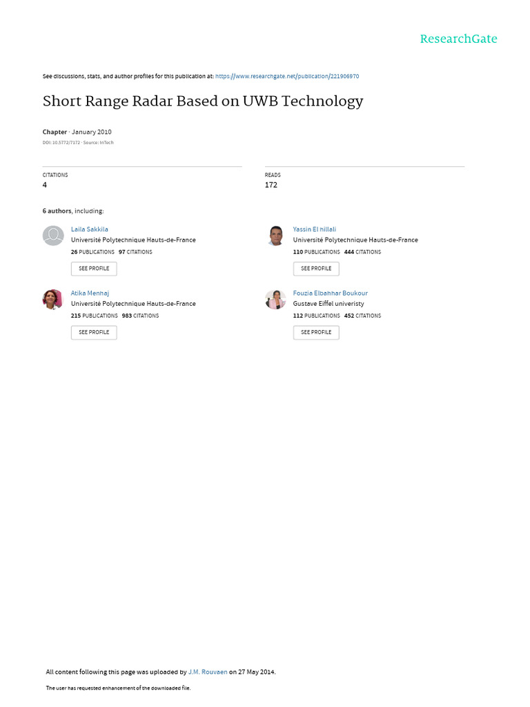 Short Range Radar Based On UWB Technology | PDF | Ultra Wideband | Radar