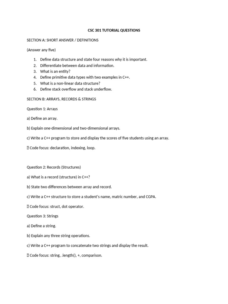 CSC 301 Tutorial Questions | PDF | Queue (Abstract Data Type) | Integer ...
