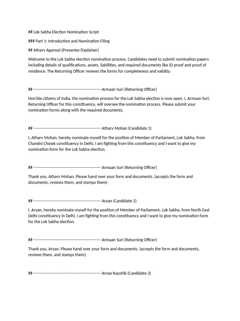 Lok Sabha Election Nomination Script | PDF | Political Corruption ...