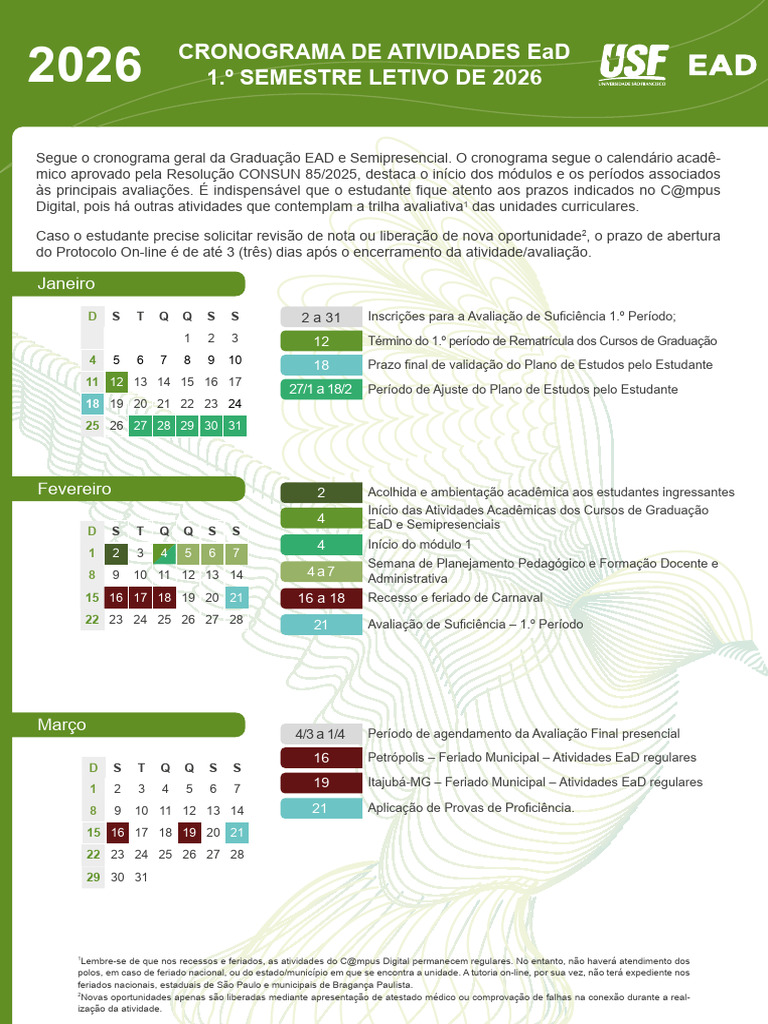 Cronograma - EAD - 2026.1 | PDF | Educação à distância