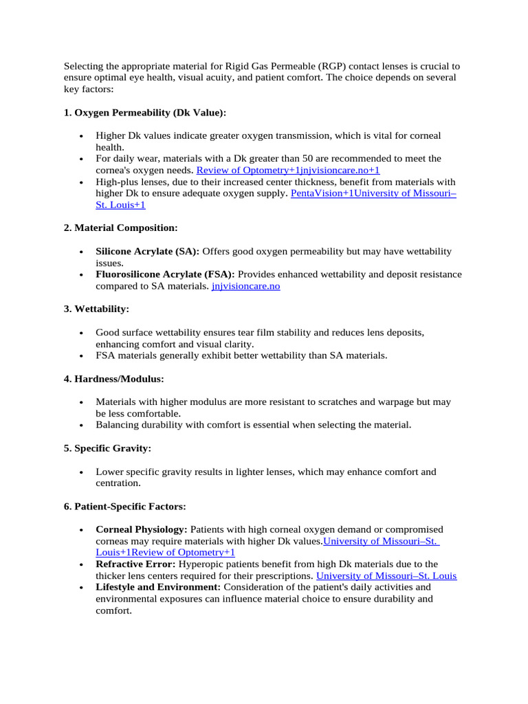 Selecting The Appropriate Material For Rigid Gas Permeable (RGP) | PDF ...