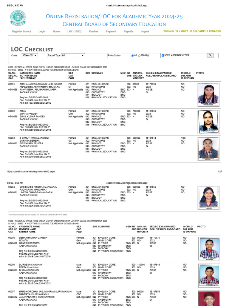 Class Xii Loc Checklist | PDF | Secondary Education | Adolescence