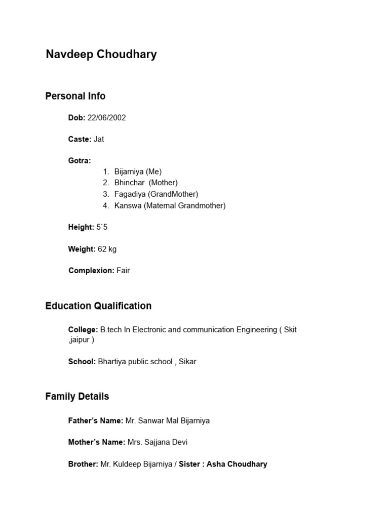 Navdeep Bio Data | PDF