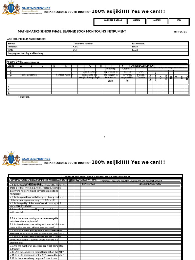 Learner Book Monitoring Template No-3 | PDF | Teachers | Learning