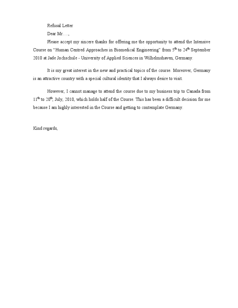 How to write a letter of refusal image