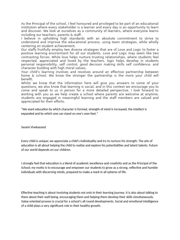 Principal Message To Magazine | PDF | Learning | Love