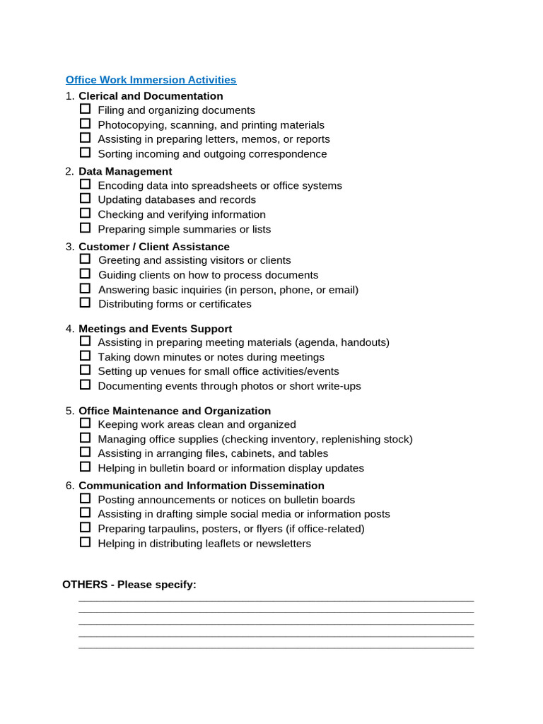 Work Immersion List of Activities | PDF | Fire Safety | Pharmacy