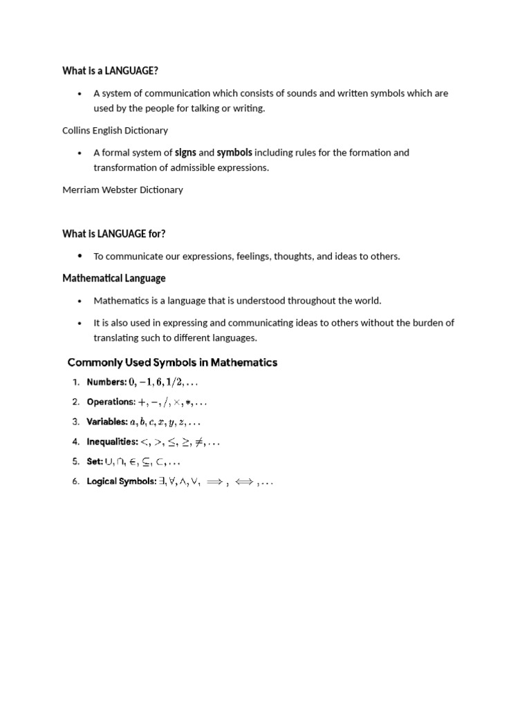 Mathematical Language | PDF | Level Of Measurement | Numbers