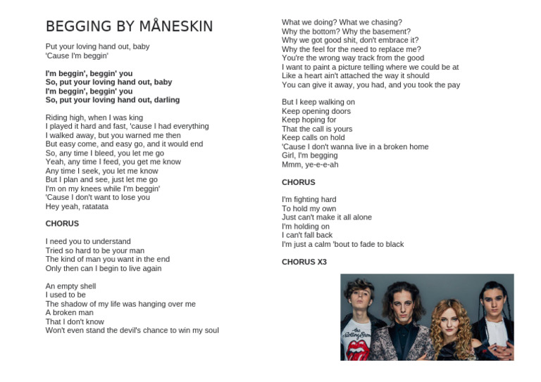 BEGGING BY MÅNESKIN Present Simple Present Continuous | PDF