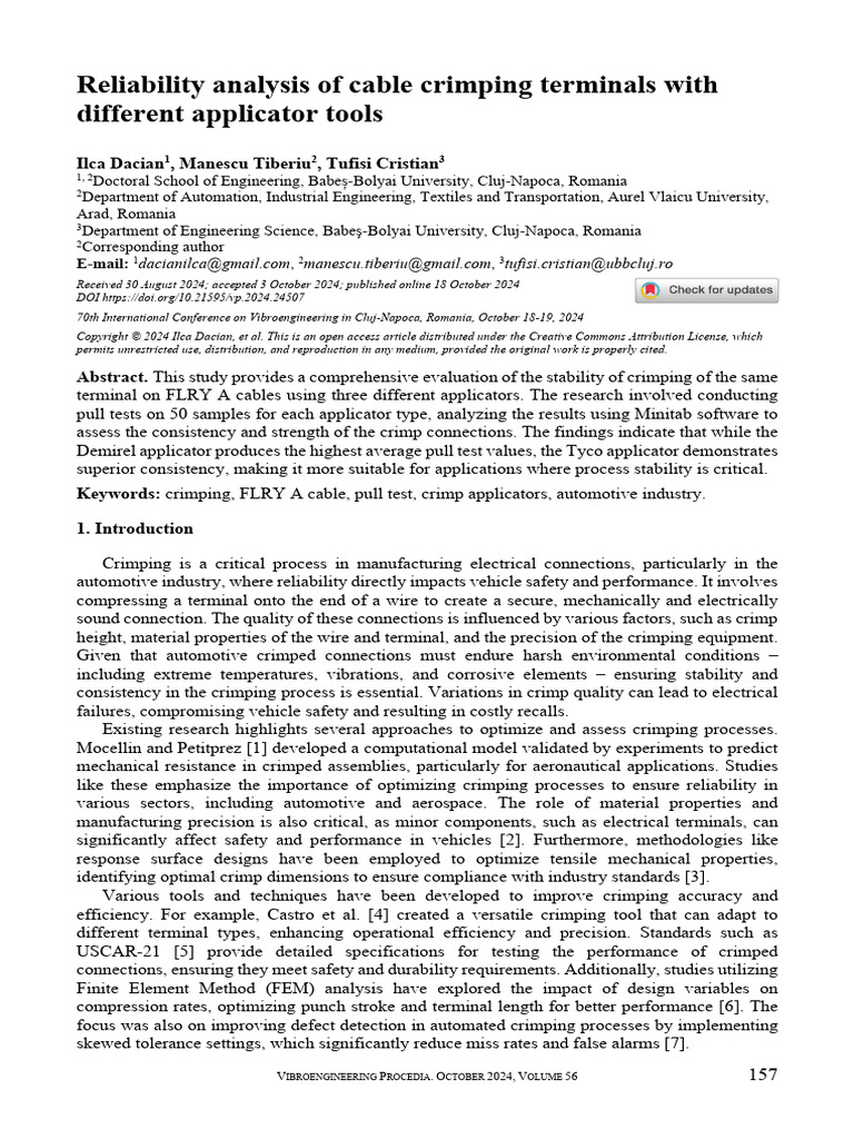 Reliability Analysis of Cable Crimping Terminals With | PDF