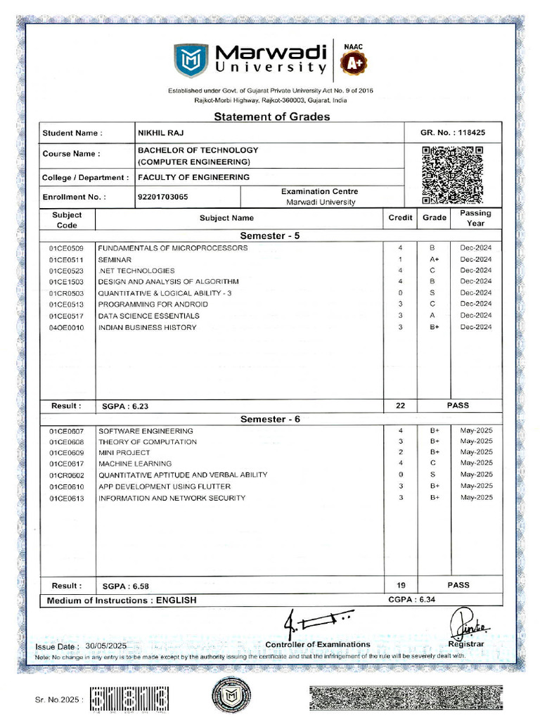 Mu 3rd Year Grade Card - 2025-2029 | PDF