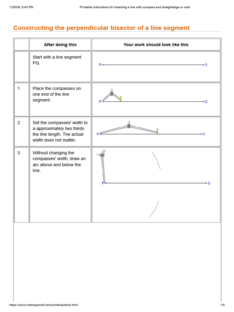Printable Instructions For Bisecting A Line With Compass and ...