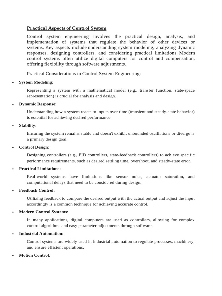 Practical Aspects of Control System | PDF | Control Theory | System