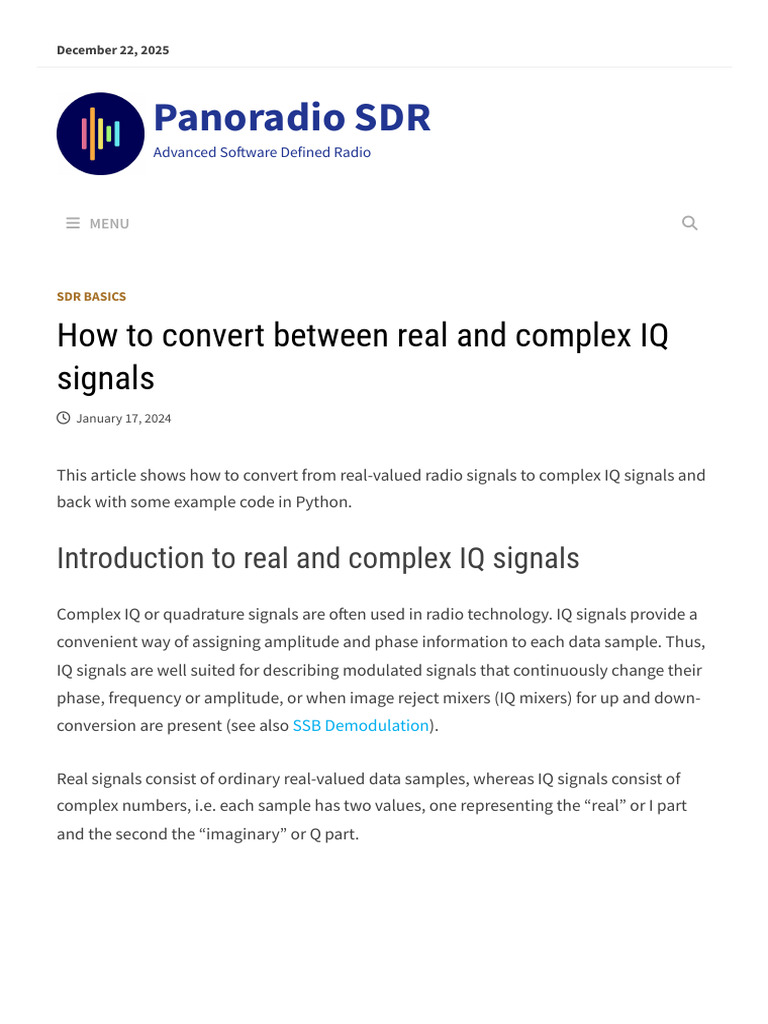 How To Convert Between Real and Complex IQ Signals - Panoradio SDR ...