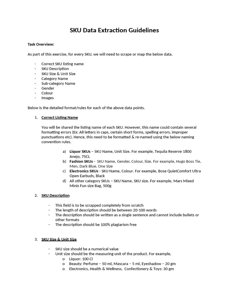 SKU Data Guidelines | PDF