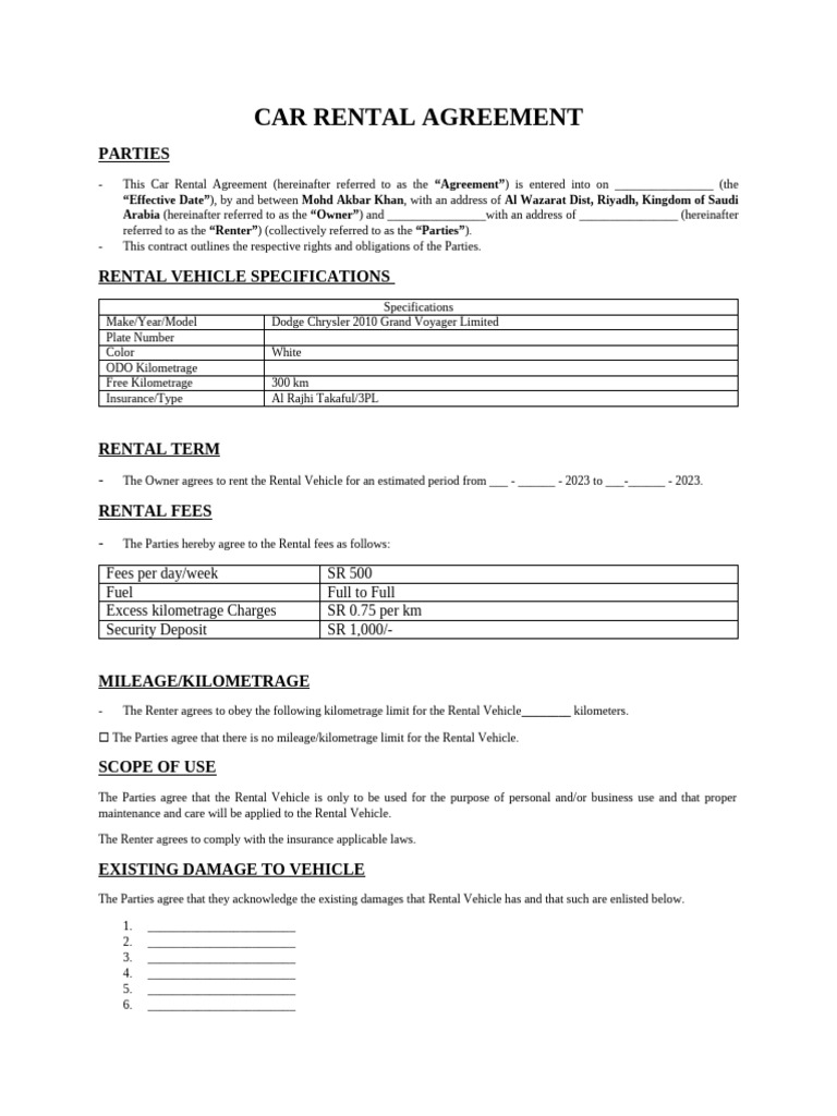 Car Rental Agreement | PDF | Renting | Car Rental