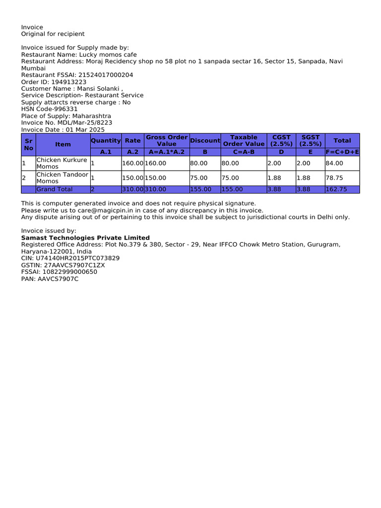 Order Invoice 194901842 | PDF