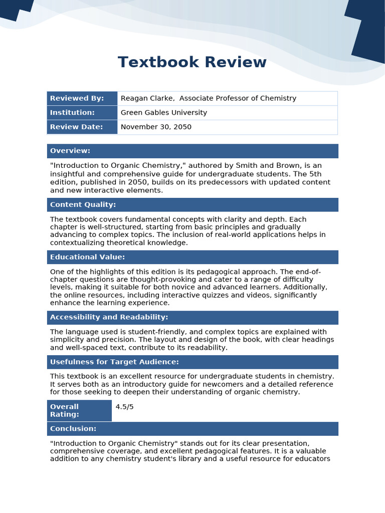 Textbook Review Template | PDF