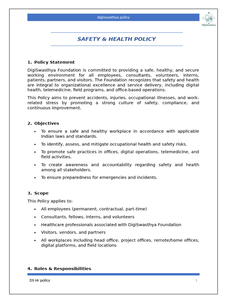 13-SAFETY & Health Policy | PDF | Occupational Safety And Health | Safety