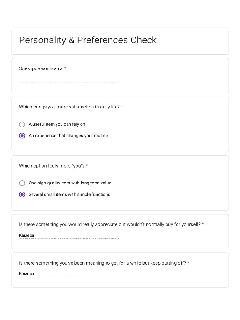 Personality & Preferences Check | PDF