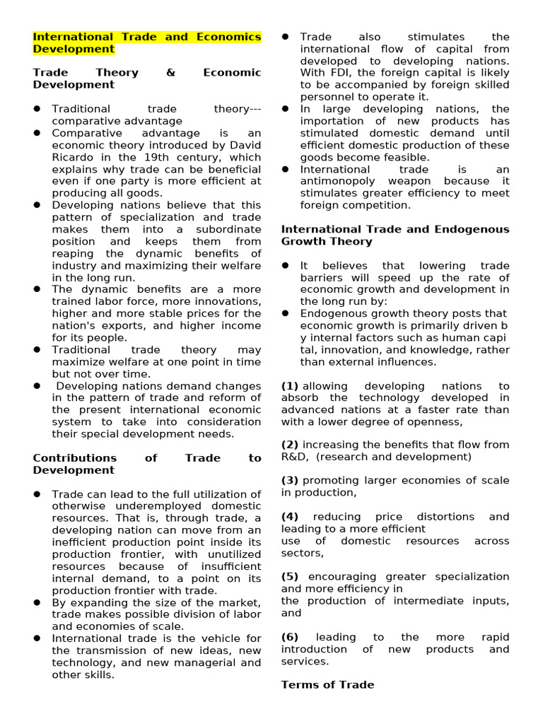International Trade and Economics Development | PDF | Economics | Terms ...