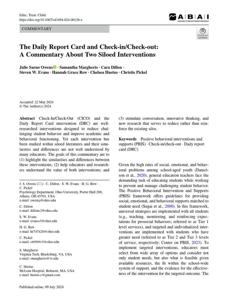 The Daily Report Card and Check-InCheck-out A Comm | PDF | Meta ...