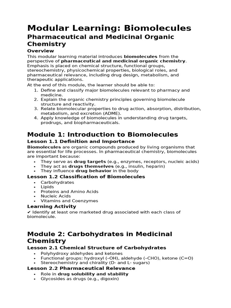 Modular Learning - Biomolecules - 080118 | PDF | Biomolecules | Lipid