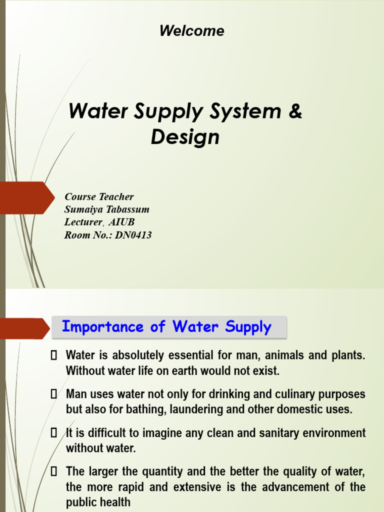 Lecture 1 - Water Supply | PDF | Water | Water Supply
