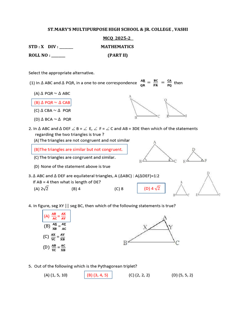 MCQ Mathematics II 2025-26 | PDF | Circle | Triangle