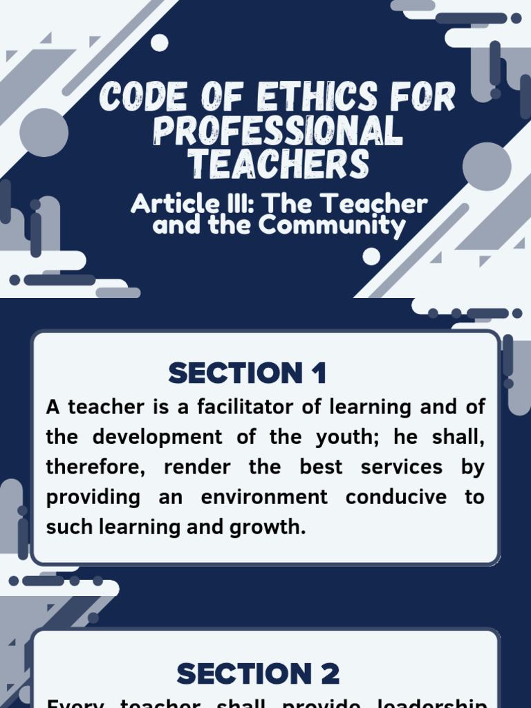 M Code of Ethics For Professional Teachers Article III The Teacher and ...