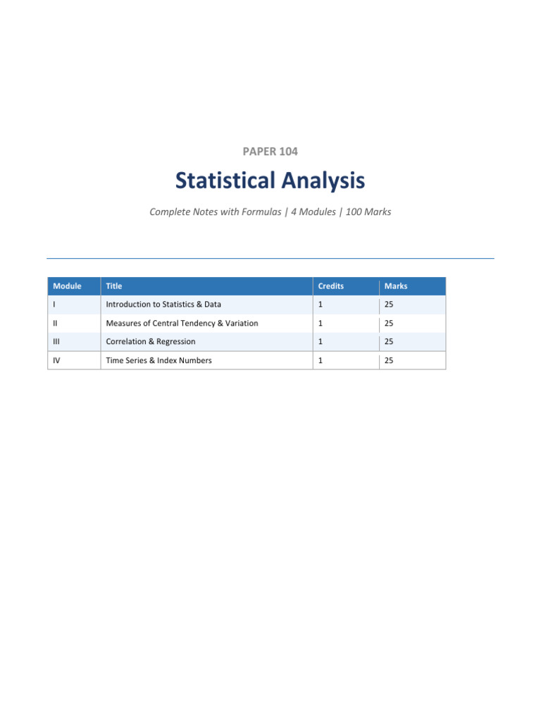 Statistical Analysis Notes Paper104 | PDF | Statistics | Skewness