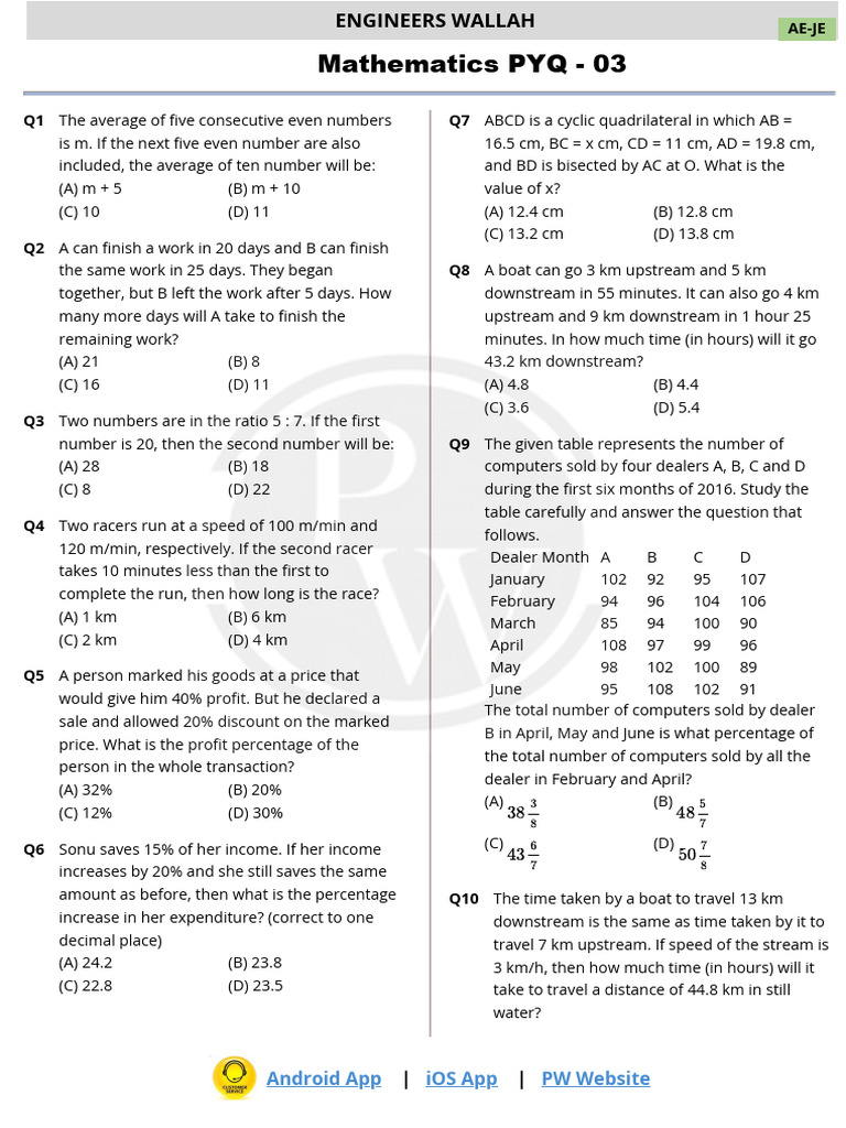 Mathematics PYQ - 03: Android App iOS App PW Website | PDF