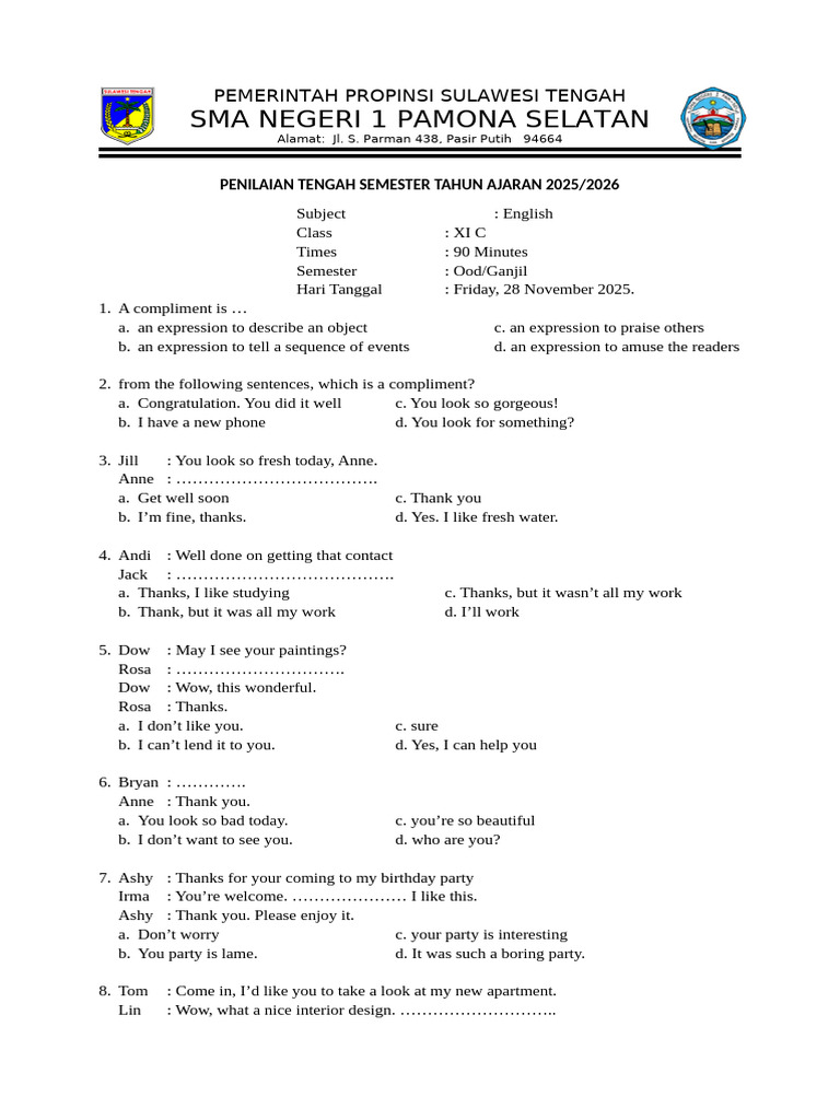 Final Exam Class XI C New | PDF