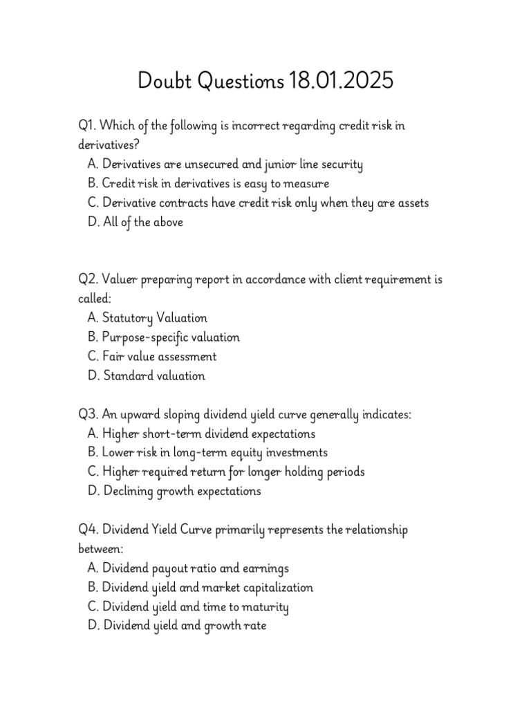 Doubt Questions - Without Answers | PDF | Bonds (Finance) | Equity ...