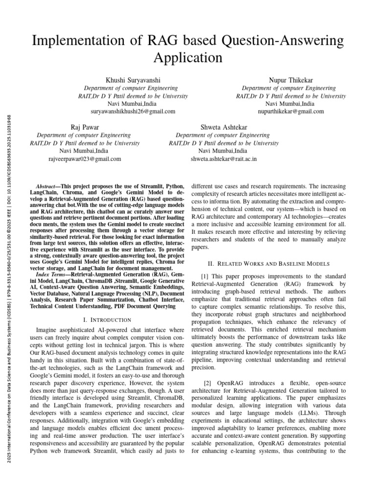 Implementation of RAG Based Question-Answering Application | PDF ...